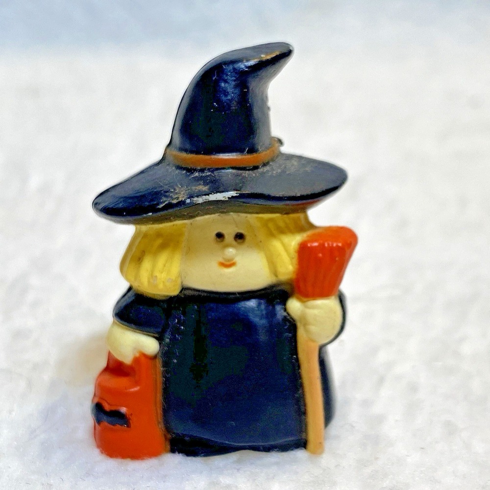 Hallmark Miniature Halloween Witch Figurine Broom Pumpkin Pail 1.25 Inch